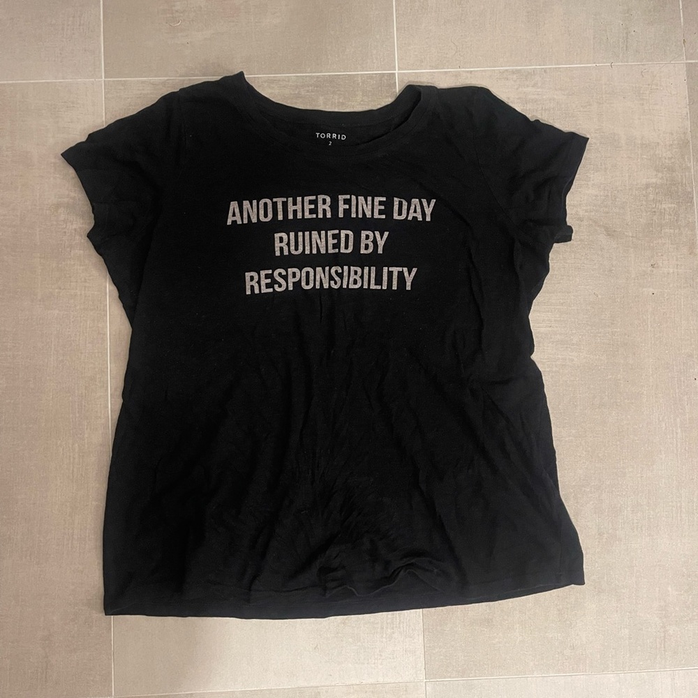 Torrid Black Tee with Playful Instructions